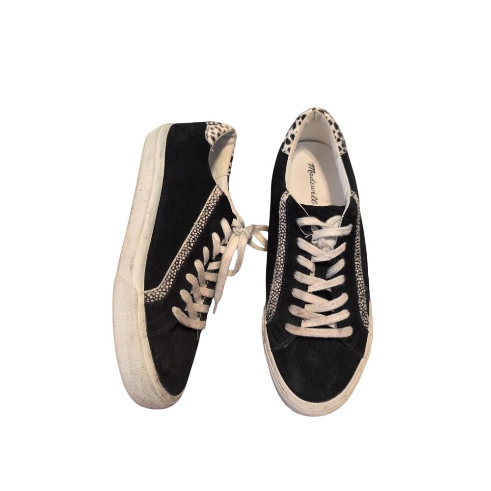 Madewell Sidewalk Low Top Sneakers Black Suede Animal Print Size 9.5